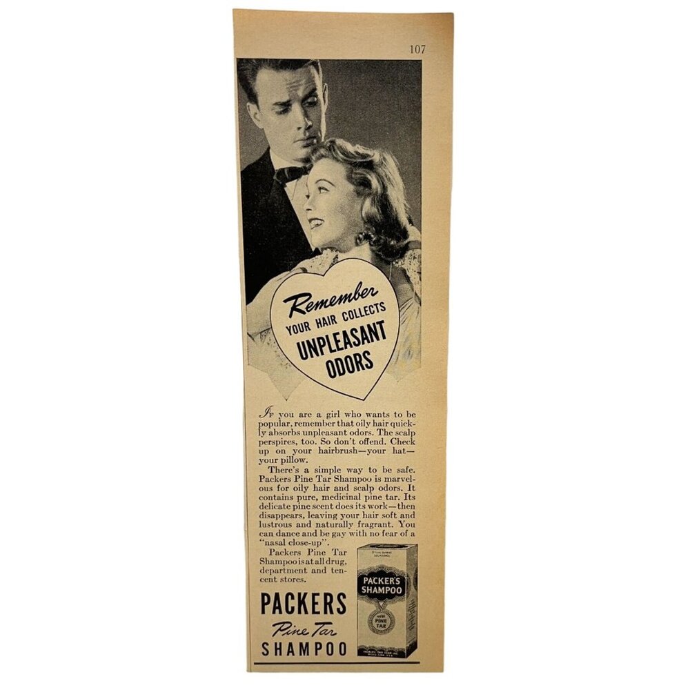 Packers Pine Tar Shampoo Cigarettes Vintage Print Ad 1942 Beauty Products